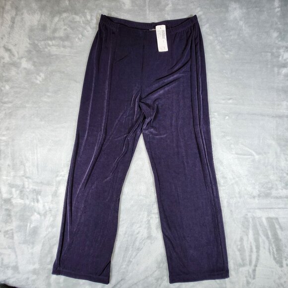 Chicos Travelers Liquid Knit Pants 3 Deep Purple Gala Cross Dye No Tummy Slinky - Picture 1 of 8